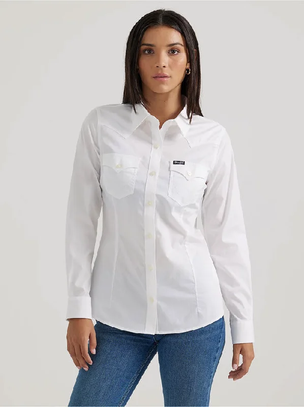 Wrangler 112358013 Womens Western Button Down Shirt White-- Embroidered Appliqued Beaded
