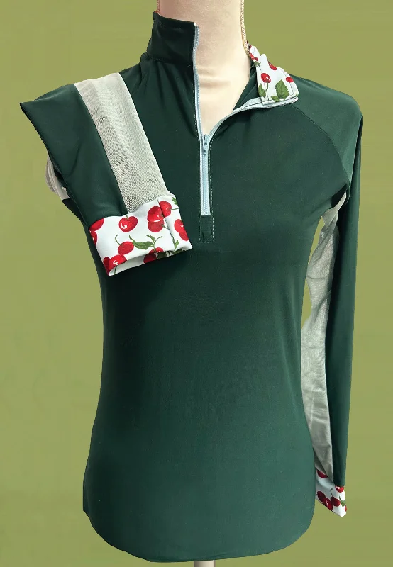 It's a Haggerty's Womens LS Sun Shirt - Hunter Green with Cherry Print, M-- Handmade Hand-knitted Hand-woven