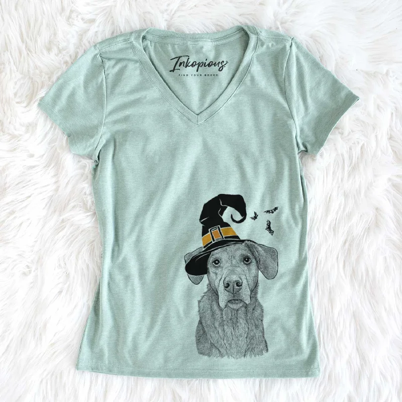 Witch Gravy the Plott Hound Beagle Mix - Women's V-neck Shirt-- Chenille Blend Fleece Blend Nylon Blend
