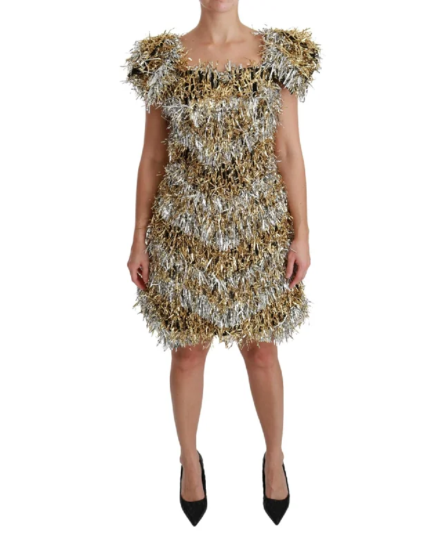 Dolce & Gabbana Layered Shift Mini Dress with Zipper Closure Elegant Mini Dress with Pleats