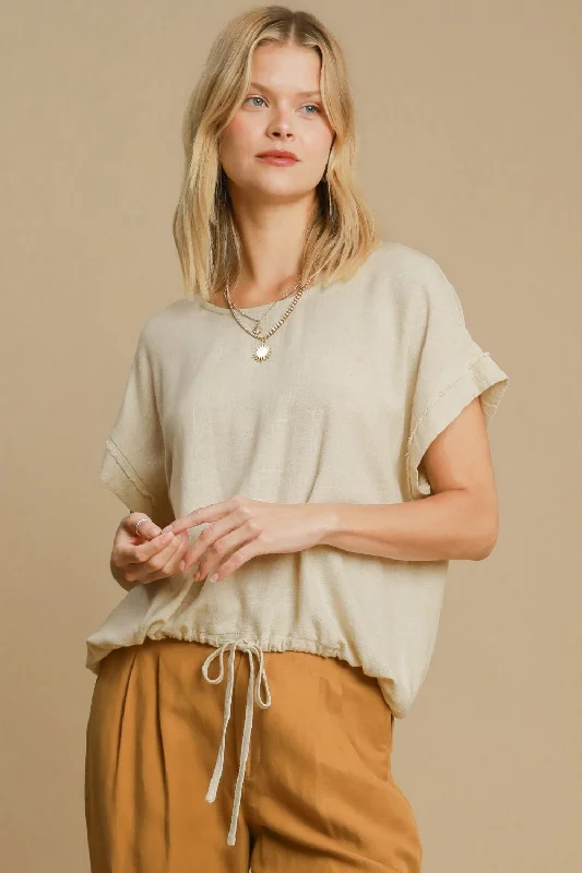 Hazel Blues® |  Umgee Drawstring Hem Round Neck Short Sleeve T-Shirt-- Oversized T-Shirt Spandex breathable