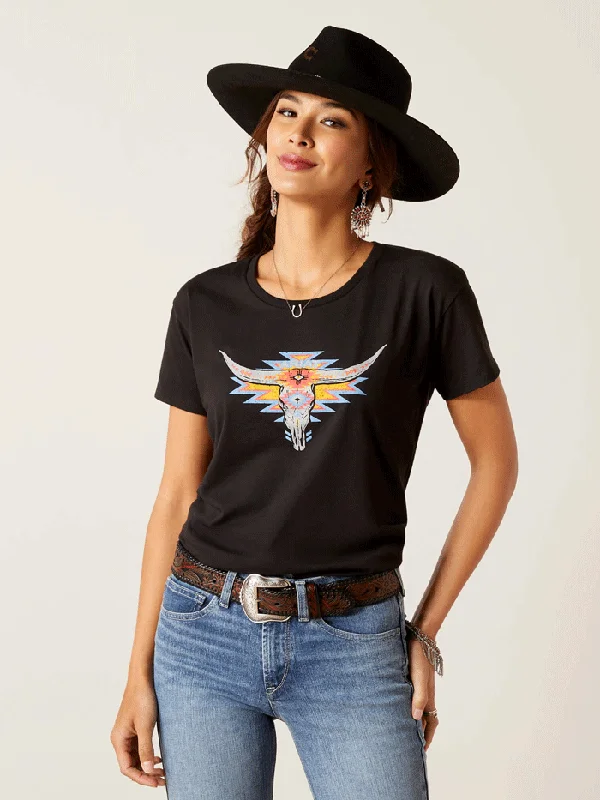 Ariat 10047602 Womens Geo Skull T-Shirt Black-- Lace Blend Ribbed Blend Corduroy Blend