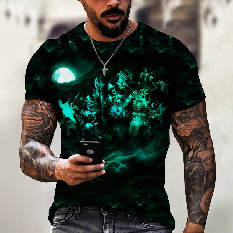 3D Digital Printing Casual Short-Sleeved T-Shirt-- Sequined Glittery Shiny