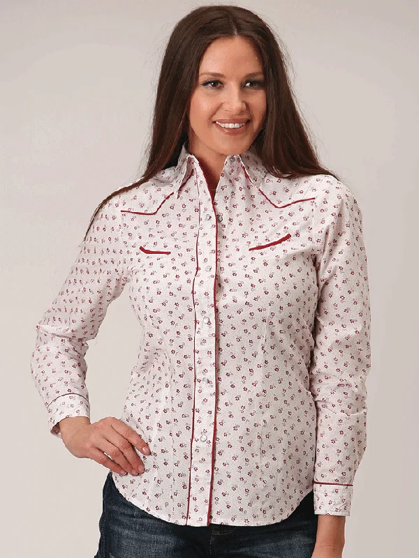 Roper 01-050-0086-3057 Womens Floral Print Western Shirt White-- Fleece Nylon Spandex