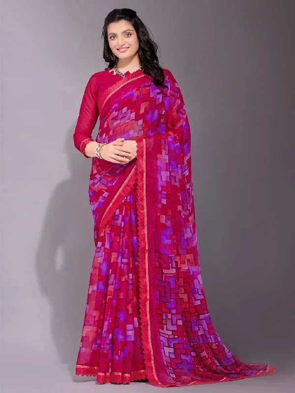 Women's Chiffon Pink Printed Designer Saree With Blouse Piece Textured Cotton Blouse Women's Chiffon Pink Printed Designer Saree With Blouse Piece Textured Cotton Blouse
