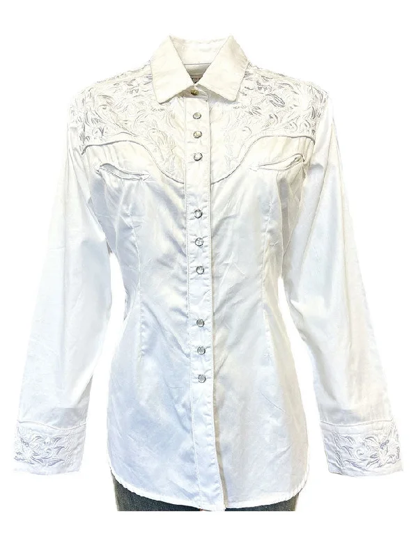 Rockmount 7859-WHT Women's Vintage Tooling Embroidered Western Shirt White-- Seamless Knitted Crochet