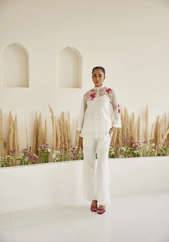 Organza Bandhani Applique Hi Neck Shirt-- Satin Fabric Silk Fabric Chiffon Fabric
