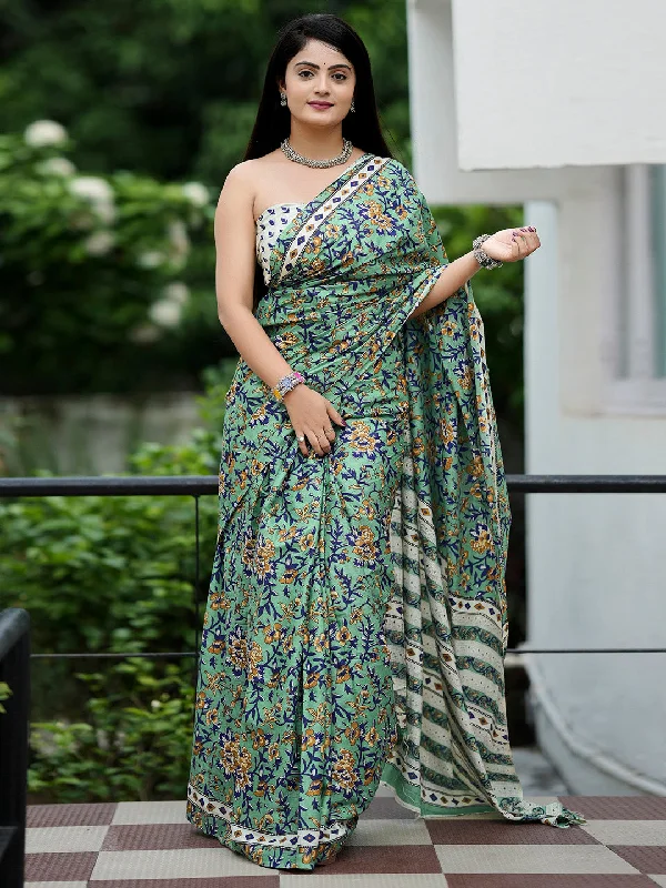 Women's Cotton Off White Printed Designer Saree With Blouse Piece Feminine Pastel Blouse