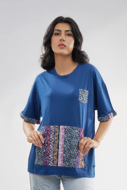 Self Printed Women T-Shirt-- Print Jacquard Patchwork