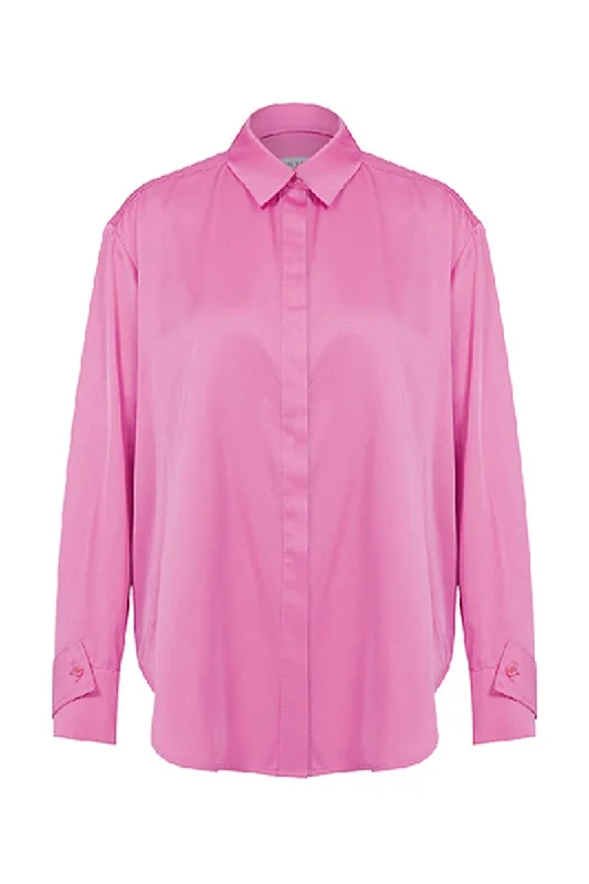 RAVENNA PARFAIT PINK SATIN SHIRT-- Beaded Sequined Faux Fur