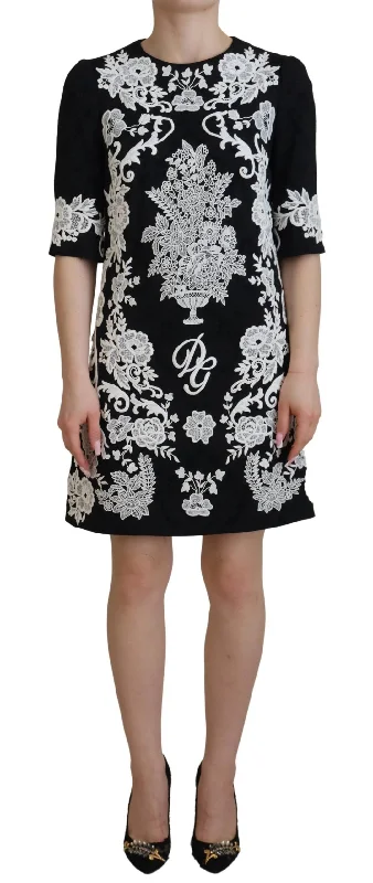 Dolce & Gabbana Elegant Black A-Line Mini Dress with Lace Women's Trim Trendy Mesh Mini Dress