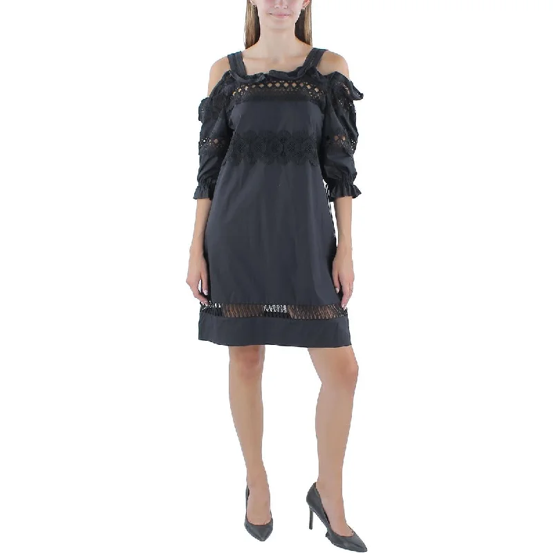 Womens Lace Trim Short Mini Dress Comfortable Polka Dot Mini Dress