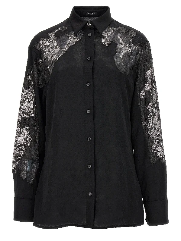 Satin Lace Shirt-- Hooded Caped Shawl Collar