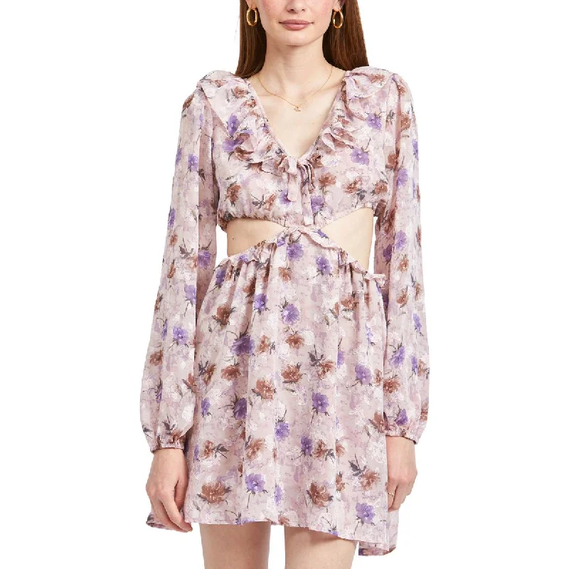 Annabel Womens Floral Open Back Mini Dress Trendy Floral Mini Dress