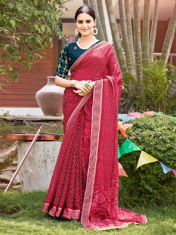 Women's Chiffon Teal blue Embellished Designer Saree With Blouse Piece Embellished Collar Blouse