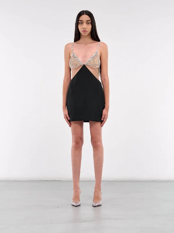 Crystal Bra Mini Dress (DK49D-BLACK-NUDE-SILVER) Comfortable Shift Mini Dress