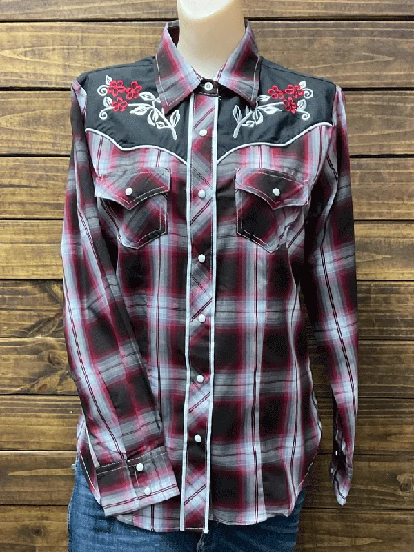 Ely Cattleman 15324948-BU Womens Long Sleeve Plaid Western Shirt Burgundy-- Zippered Buttoned Snapped Ely Cattleman 15324948-BU Womens Long Sleeve Plaid Western Shirt Burgundy-- Zippered Buttoned Snapped
