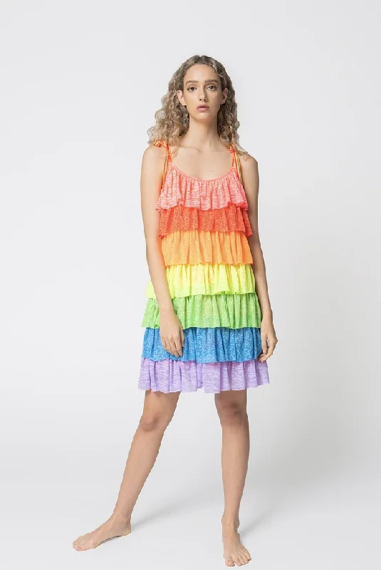 Rainbow Tiered Mini Dress Rainbow Cozy Cotton Mini Dress