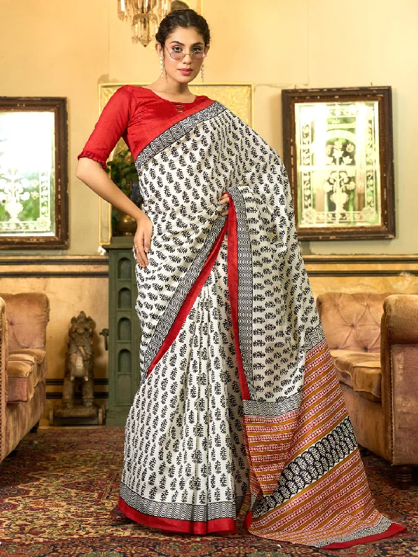 Women's Bhagalpuri Silk Red Printed Designer Saree With Blouse Piece Versatile Layering Blouse
