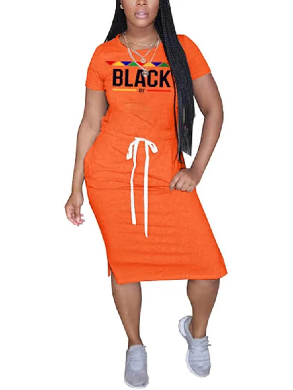 Loose Letter Print Club Long T Shirt Dress-- Elegant Classic Vintage
