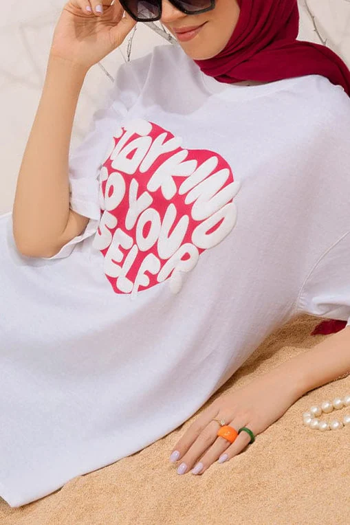 Stay Kind Drop Shoulder T-Shirt-- Collared T-Shirt Boat Neck A-Line