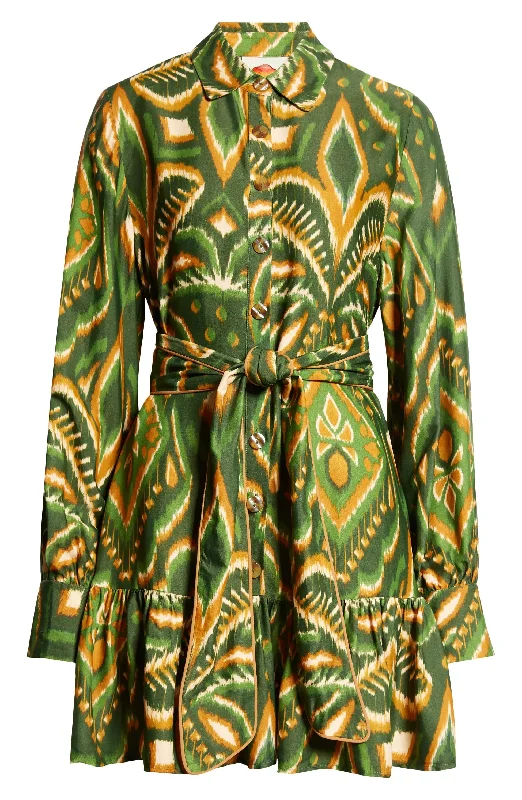 Farm Rio Women's Pineapple Ikat Green Mini Dress Fashionable Off-Shoulder Mini Dress
