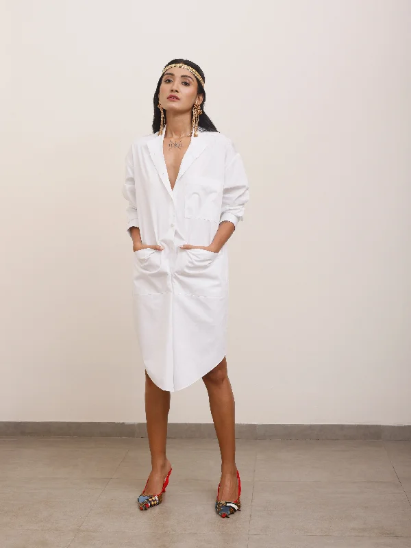 Oversized Cotton Shirt With Patch Detail-- Front Pockets Side Pockets Patch Pockets