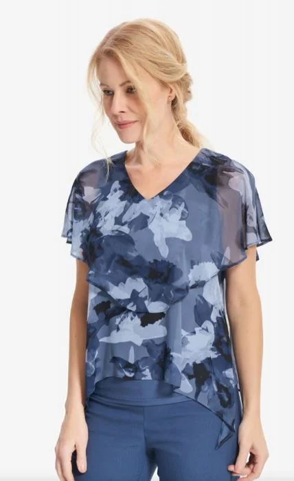 Blue Floral Blouse Soft Knit Blouse