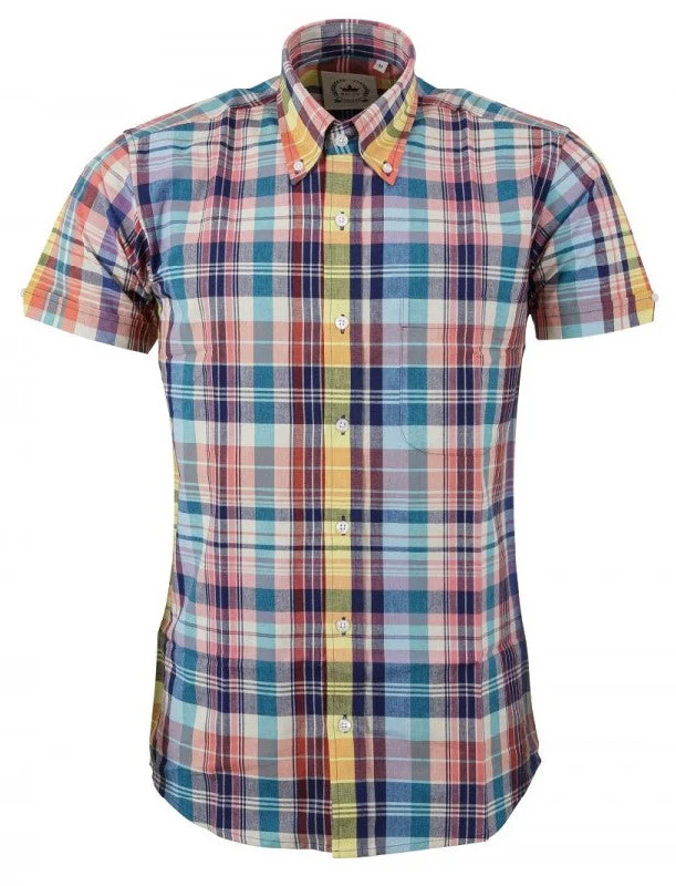 Relco Ladies Retro Multi Check Button Down Short Sleeved Shirts-- Machine Wash Dry Clean Hand Wash