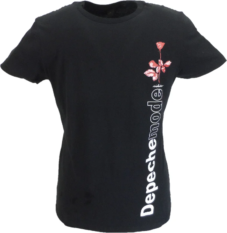 Ladies Black Official Depeche Mode Vioator Side Rose T Shirt-- Mesh Canvas Denim