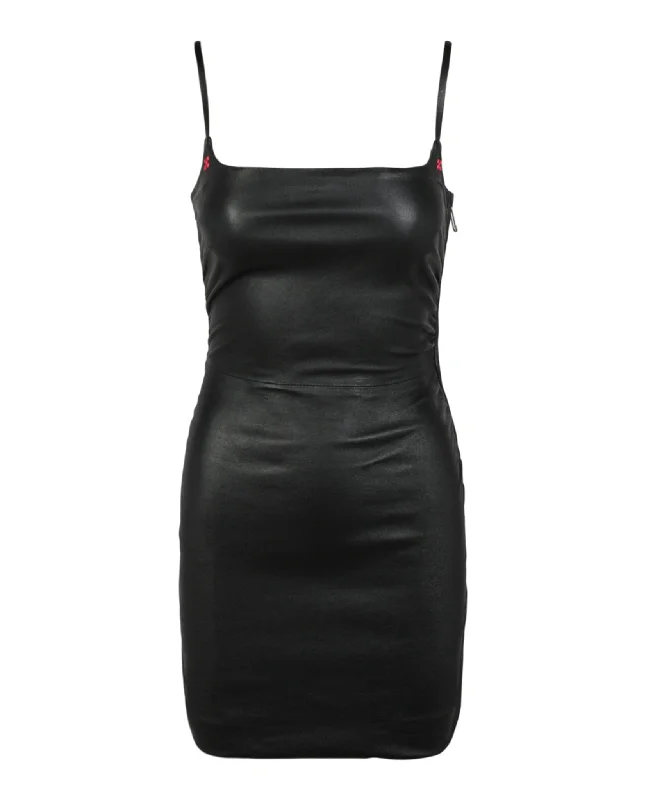 Off-White Womens Stretch Leather Mini Dress Cozy Ribbed Mini Dress
