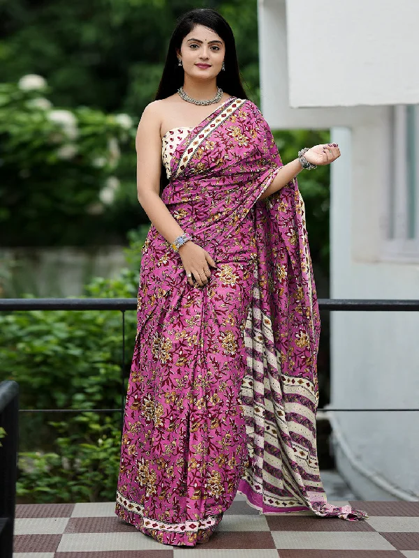 Women's Cotton Off White Printed Designer Saree With Blouse Piece Elegant Peplum Blouse