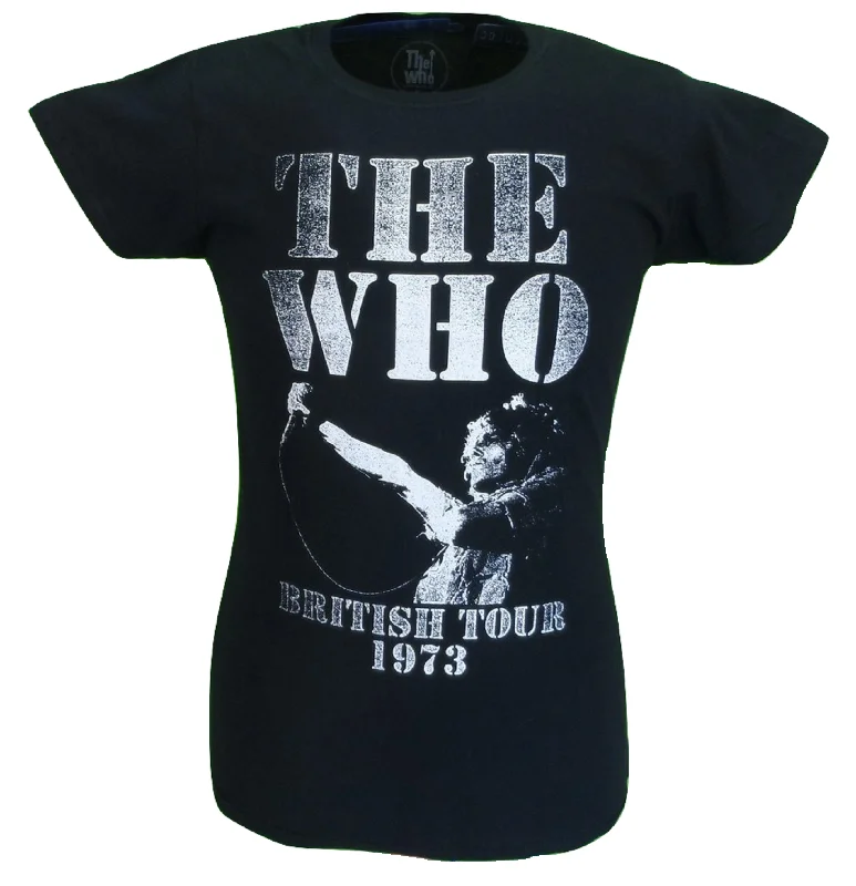 Ladies Official Licensed The Who Black  British Tour 1973 T Shirts-- Chenille Blend Fleece Blend Nylon Blend