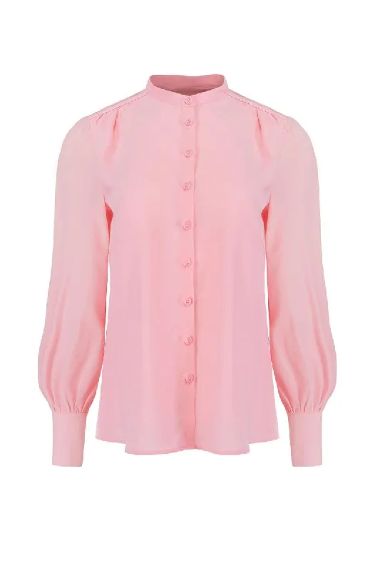 CANDY PINK CREPE DE CHINE SILK SHIRT-- Spandex Blend Rayon Blend Denim Blend