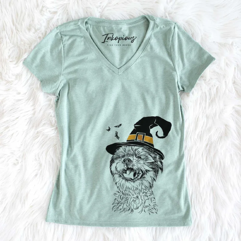 Witch Sugar the Malshi - Women's V-neck Shirt-- Chenille Fabric Brocade Fabric Lace Fabric
