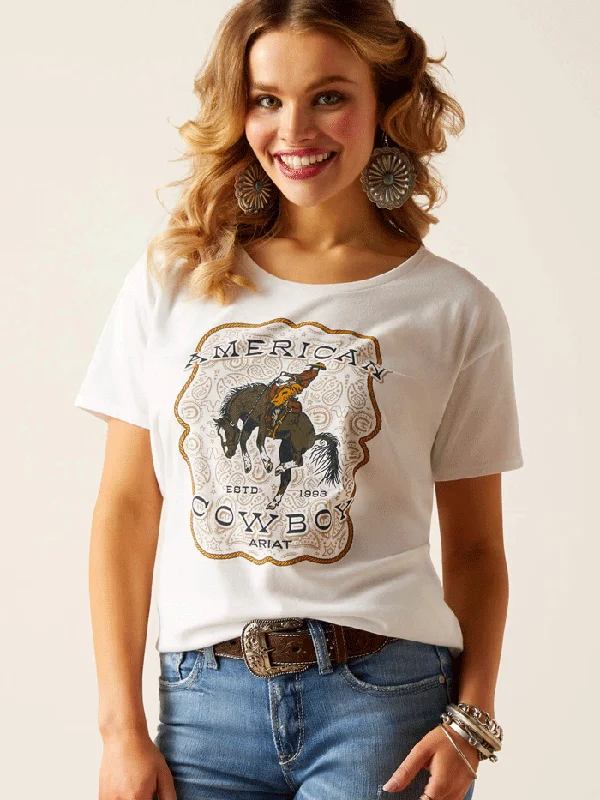 Ariat 10051439 Womens American Cowboy T-Shirt White-- Hooded Caped Shawl Collar