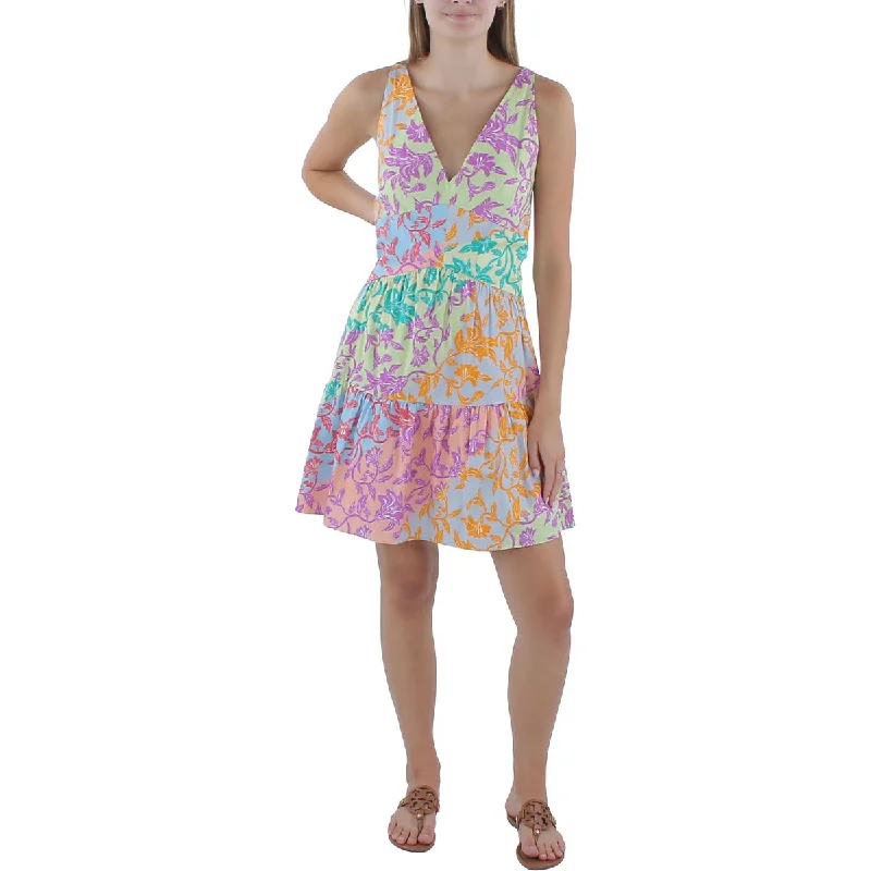 Colette Womens Poplin Printed Mini Dress Elegant Mini Dress with Pleats