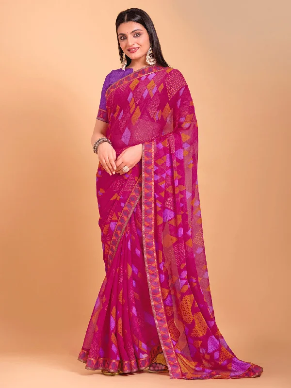 Women's Chiffon Purple Embellished Designer Saree With Blouse Piece Classic Striped Blouse Women's Chiffon Purple Embellished Designer Saree With Blouse Piece Classic Striped Blouse