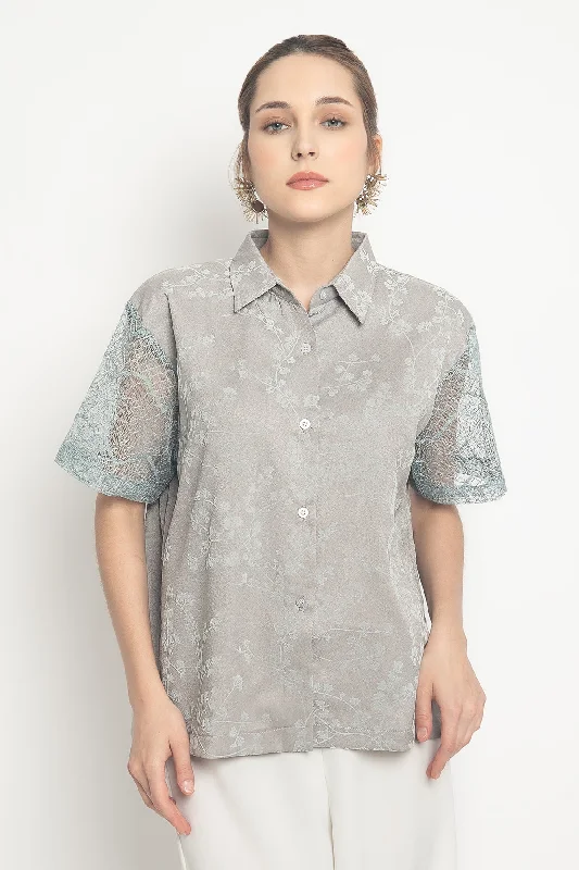 Jungfrau Shirt in Grey-- Polka Dot Checkered Tartan