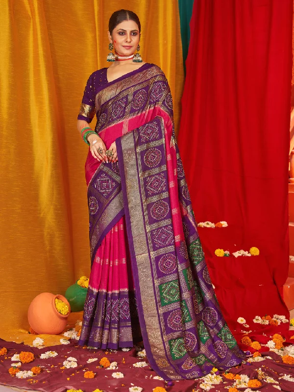 Women's Tussar Silk Purple Woven Design Designer Saree With Blouse Piece Embroidered Floral Blouse
