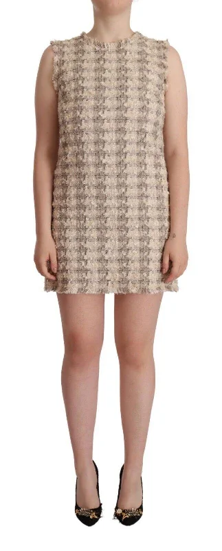 Dolce & Gabbana  Women's Tweed Mini Dress Beige Cozy Ribbed Mini Dress