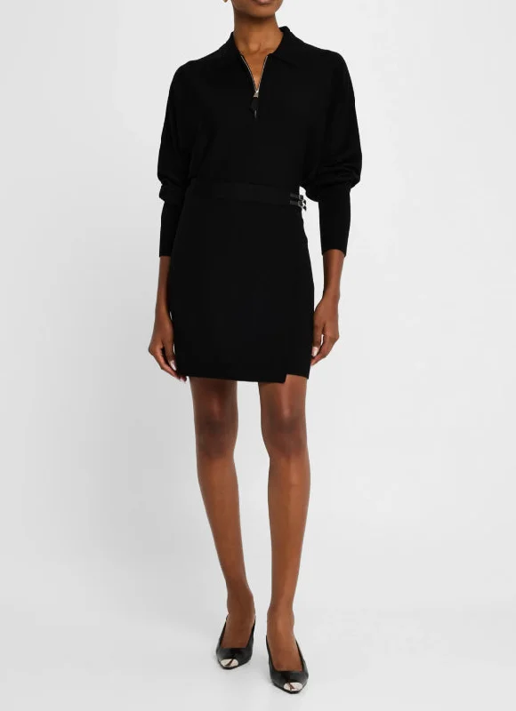 Simkhai Women's Harvey Long Sleeve Mini Dress, Black Comfortable Wrap Mini Dress