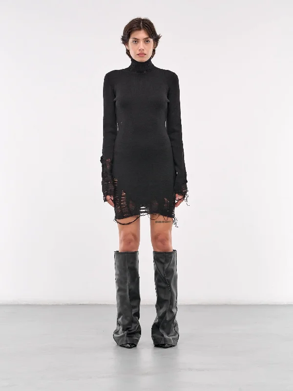 Distressed Mini Dress (S62DA0030-M13070-BLACK) Comfortable Ruffle Mini Dress