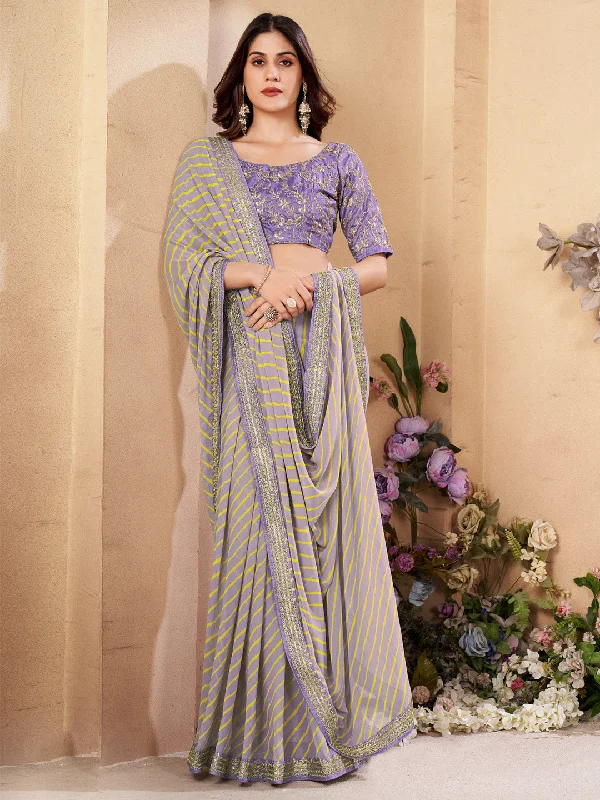Women's Pure Georgette Lavender Embellished Designer Saree With Blouse Piece Silky Draped Blouse Women's Pure Georgette Lavender Embellished Designer Saree With Blouse Piece Silky Draped Blouse