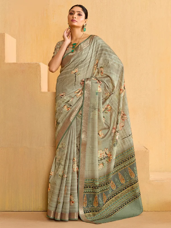 Women's Tussar Silk Sea Green Woven Design Designer Saree With Blouse Piece Relaxed Fit Blouse