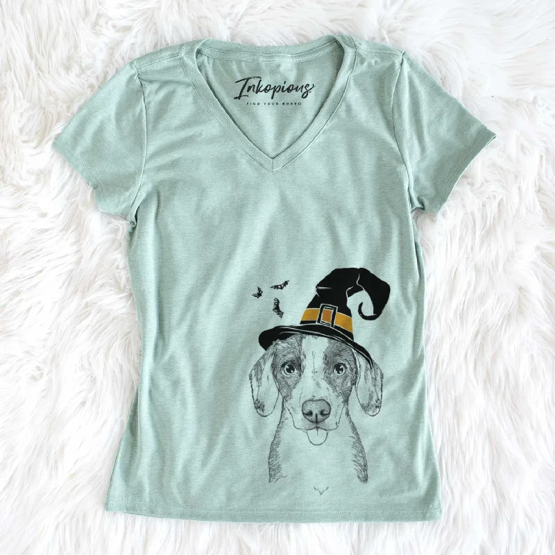 Witch SophiePea the Mixed Breed - Women's V-neck Shirt-- Fleece Nylon Spandex