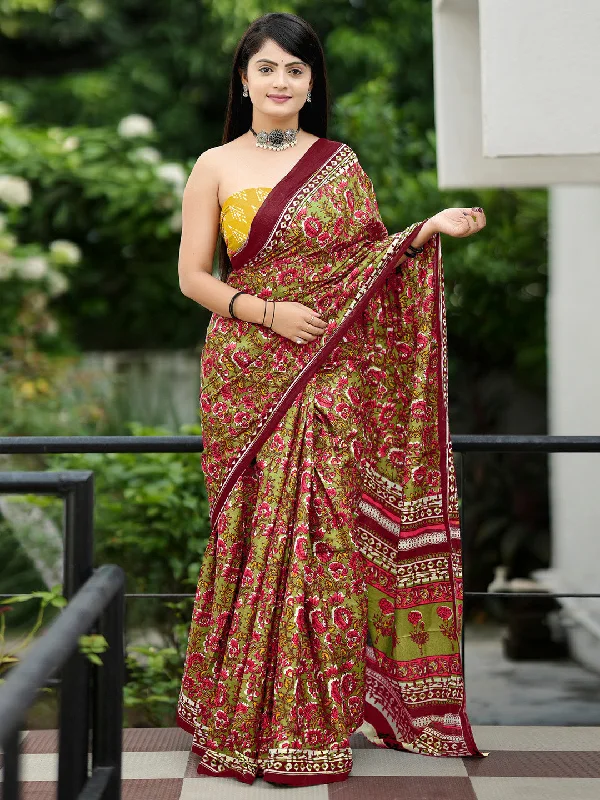 Women's Cotton Mustard Printed Designer Saree With Blouse Piece Short Sleeve Blouse