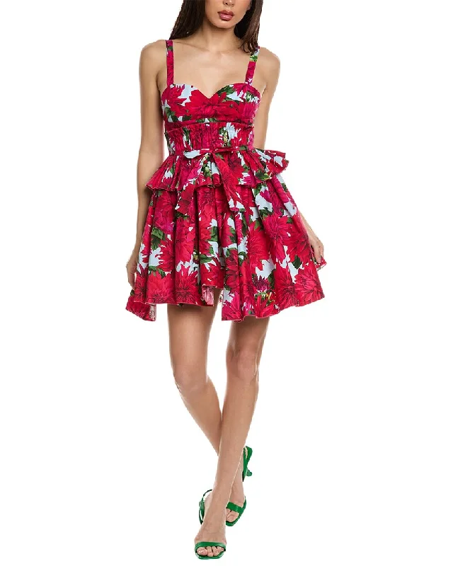 Oscar De La Renta Sweetheart Neck Dahlia Poplin Mini Dress Casual Mini Dress with Pockets