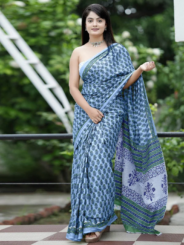 Women's Cotton White Printed Designer Saree With Blouse Piece Casual Button Blouse
