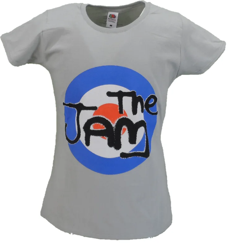 Ladies Official Licensed The Jam Grey Target T Shirts-- Ribbed T-Shirt High Neck Heavyweight